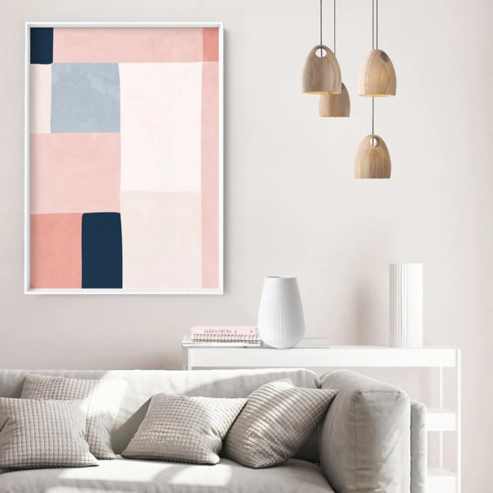 Abstract Blocks | Indigo & Blush III - Art Print