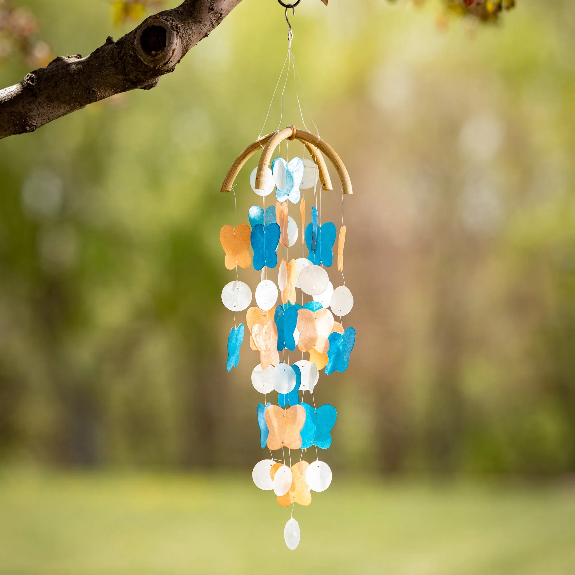 Butterfly Capiz Chime - Sky Blue & Marigold