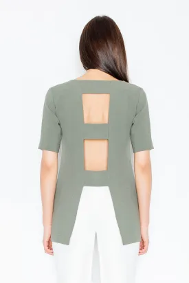 Chic Cut-Out Back Knit Blouse for Sophisticated Occasions