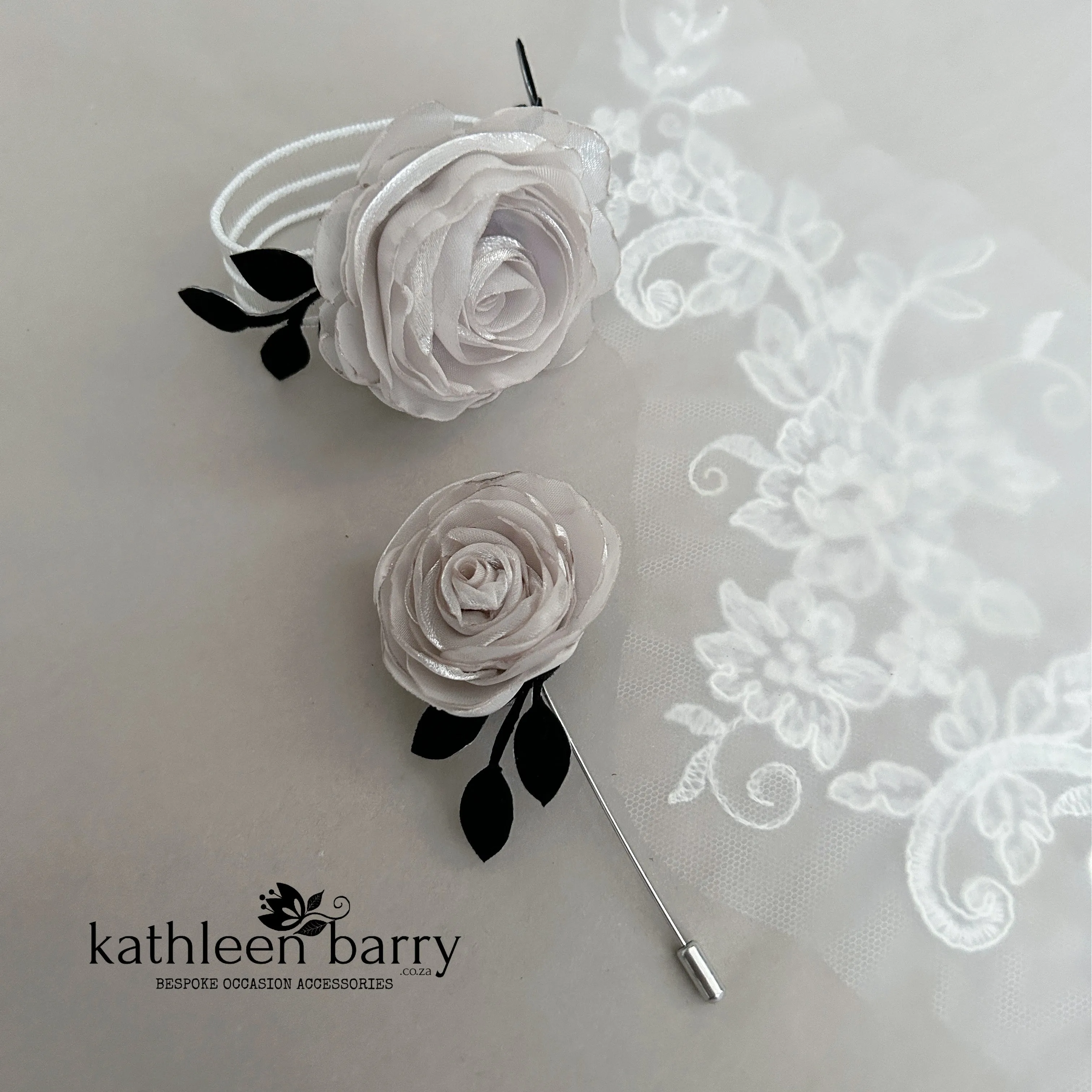 Modern rose wrist corsage - organza rose with velvet leaf detail