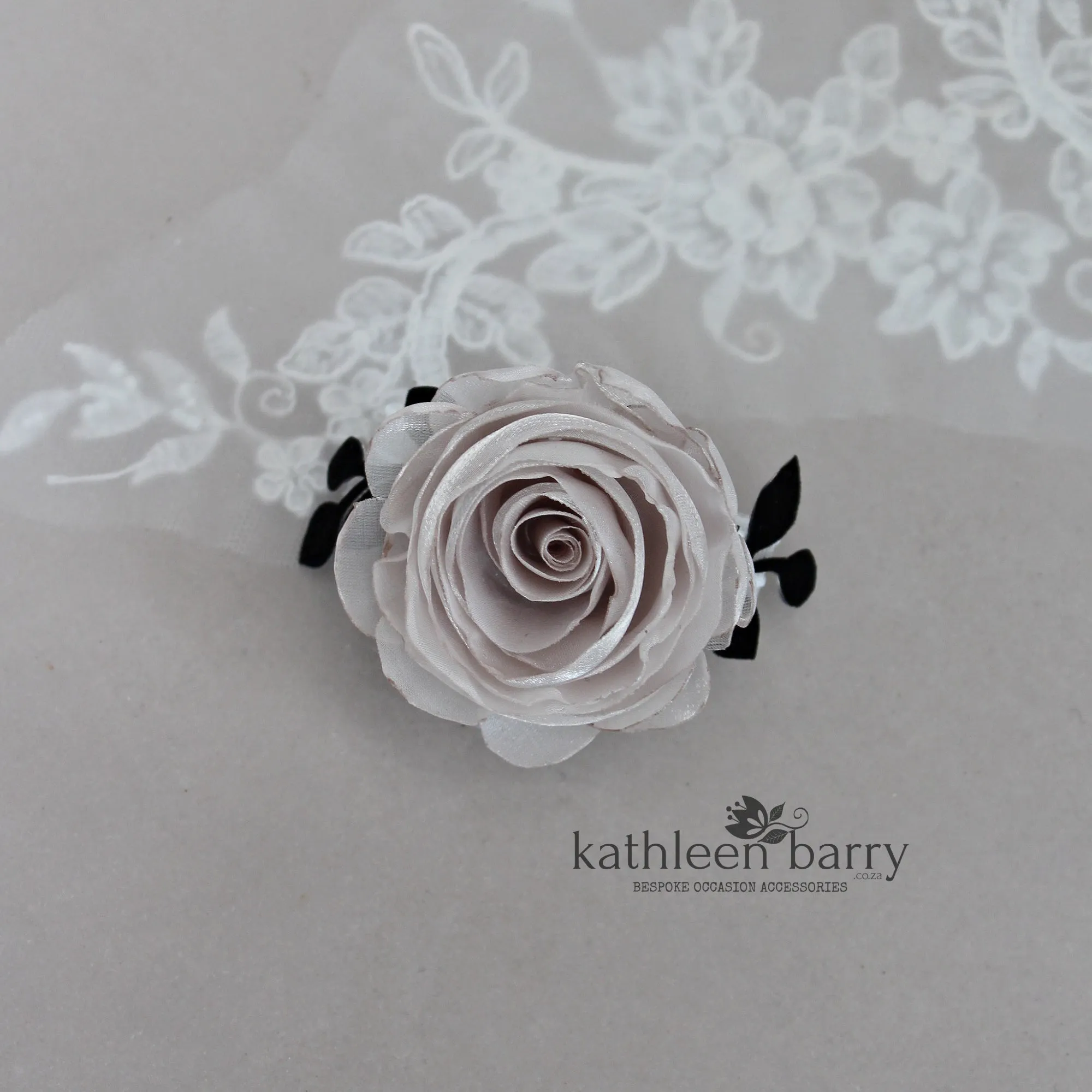 Modern rose wrist corsage - organza rose with velvet leaf detail